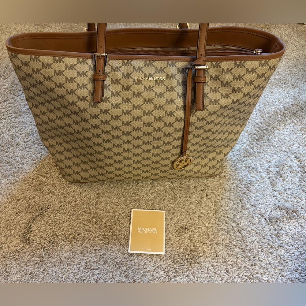 Michael Kors Tan and Brown Logo Tote
